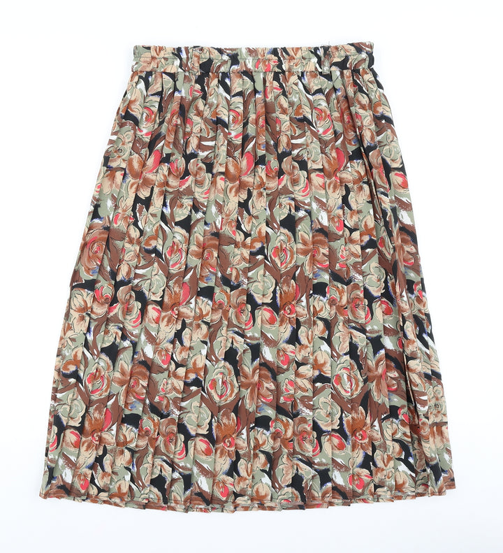 Preworn Womens Brown Floral Polyester Pleated Skirt Size 30 in