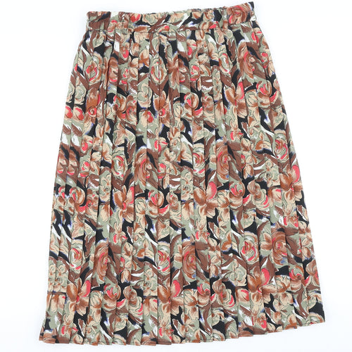 Preworn Womens Brown Floral Polyester Pleated Skirt Size 30 in