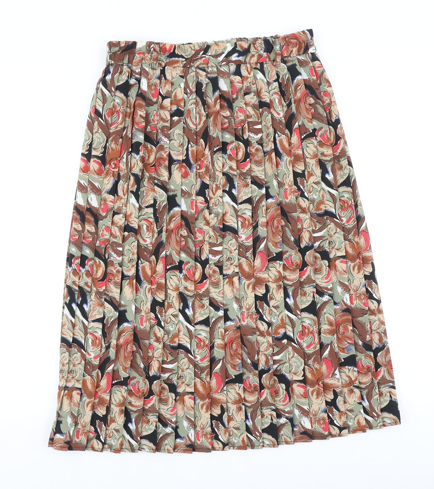 Preworn Womens Brown Floral Polyester Pleated Skirt Size 30 in