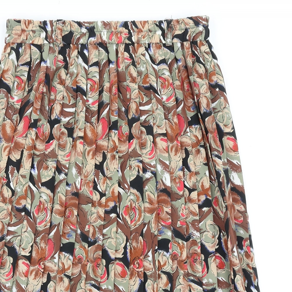 Preworn Womens Brown Floral Polyester Pleated Skirt Size 30 in