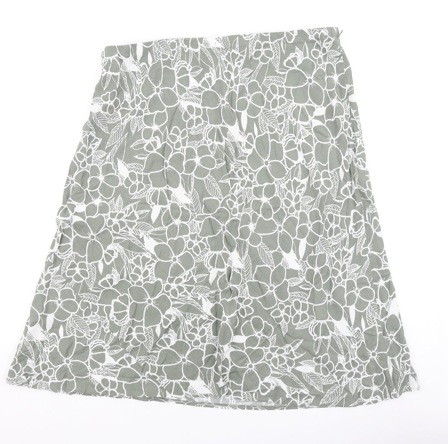 Marks and Spencer Womens Green Floral Viscose Swing Skirt Size 14