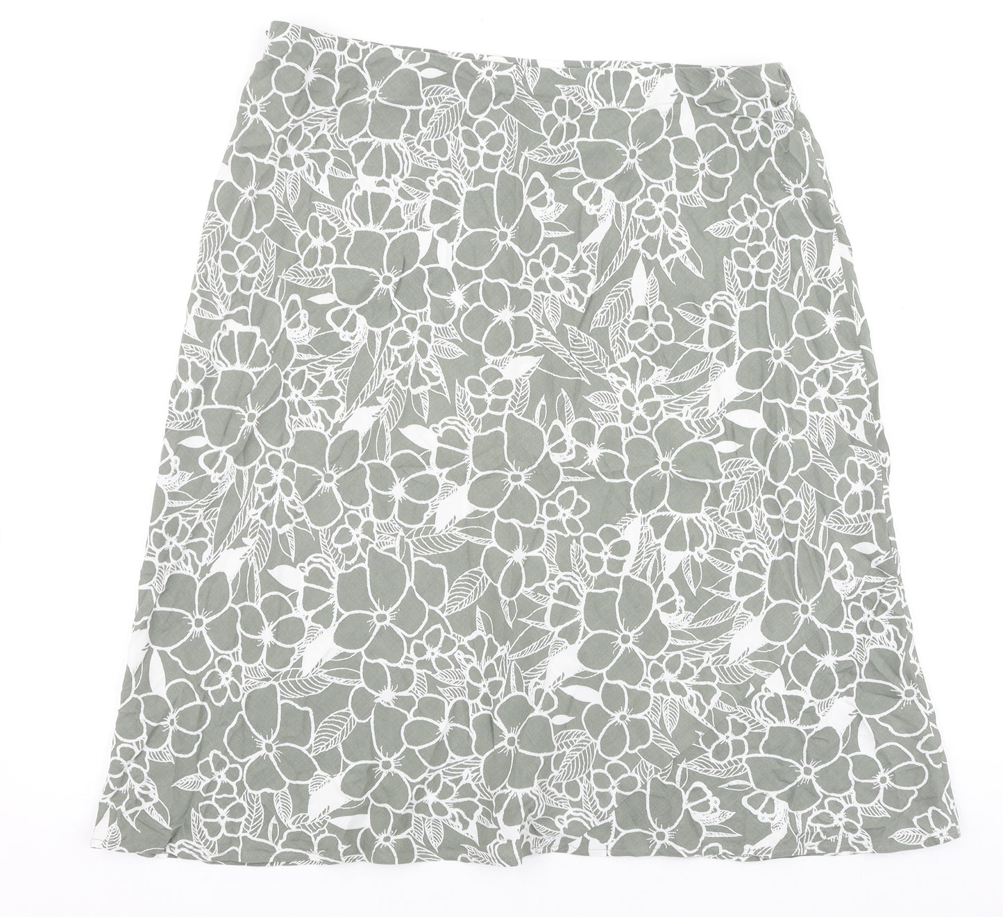 Marks and Spencer Womens Green Floral Viscose Swing Skirt Size 14