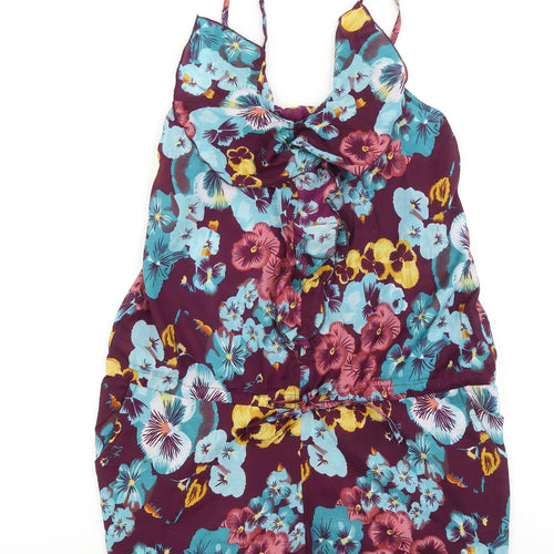 Ada Gatti Womens Purple Floral Viscose Playsuit One-Piece Size L Pullover