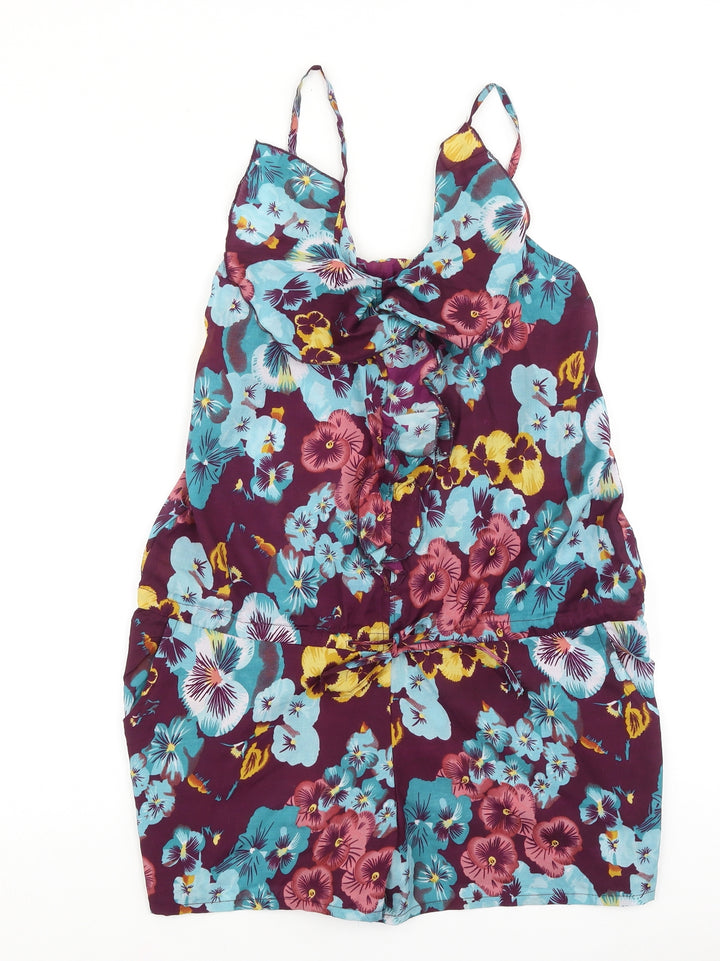 Ada Gatti Womens Purple Floral Viscose Playsuit One-Piece Size L Pullover
