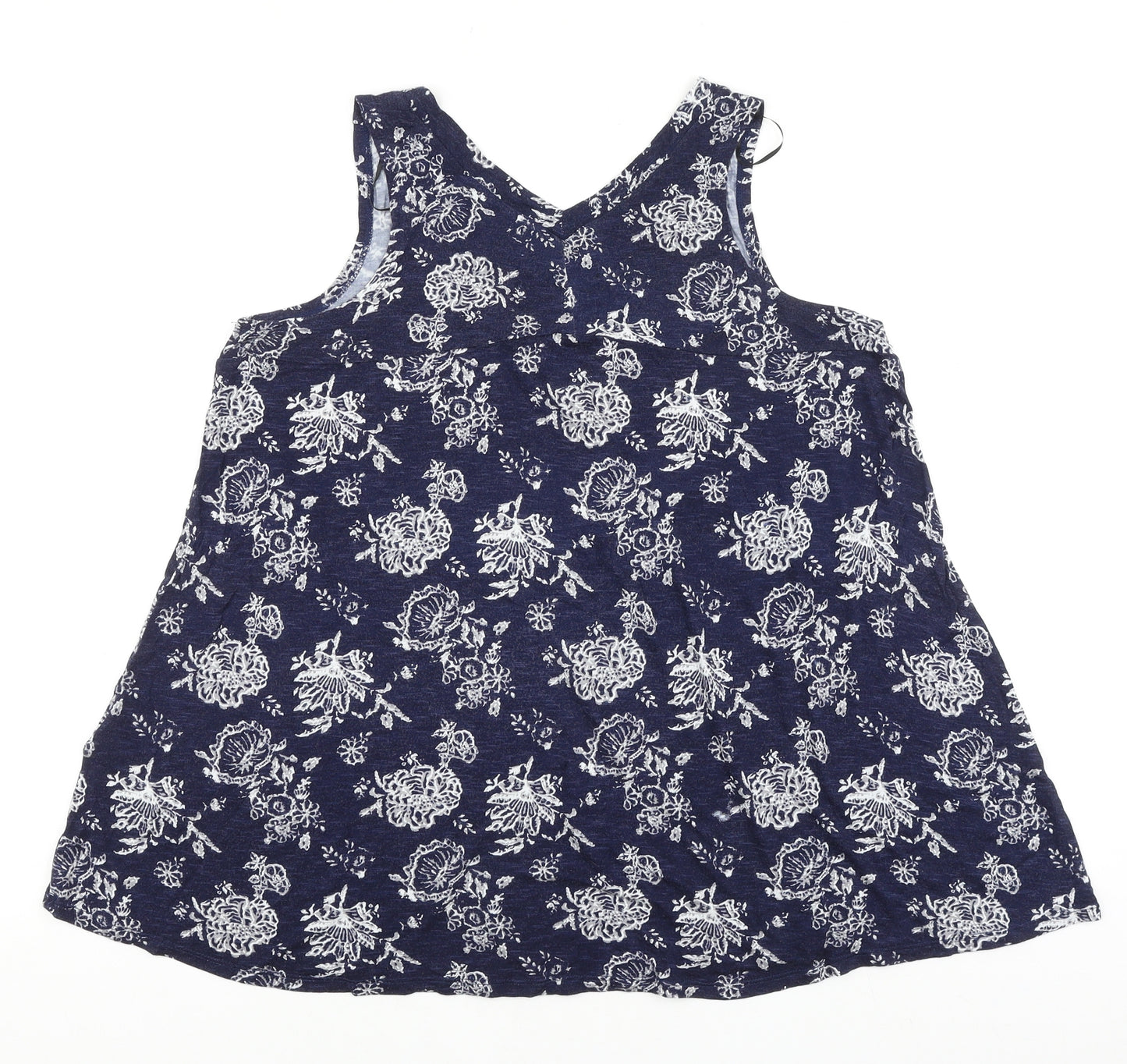 Max Jeans Womens Blue Floral Viscose Basic Tank Size M V-Neck