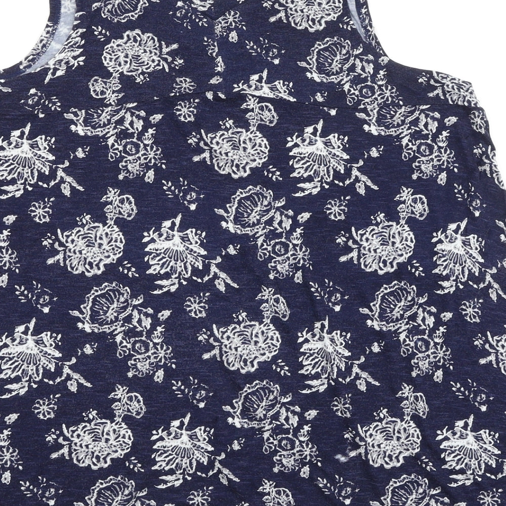 Max Jeans Womens Blue Floral Viscose Basic Tank Size M V-Neck