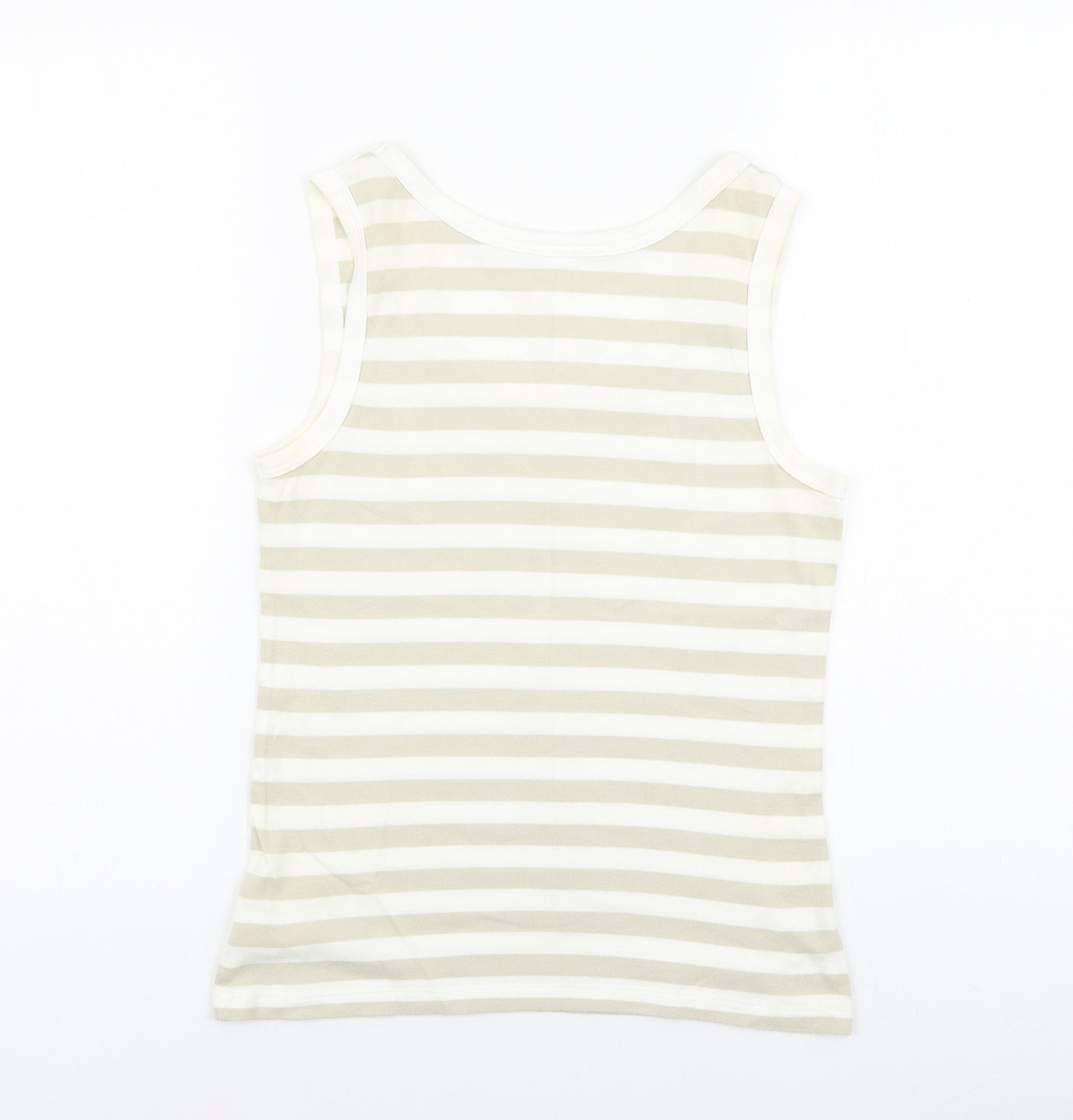 John Lewis Womens Brown Striped 100% Cotton Basic Tank Size 12 Scoop Neck