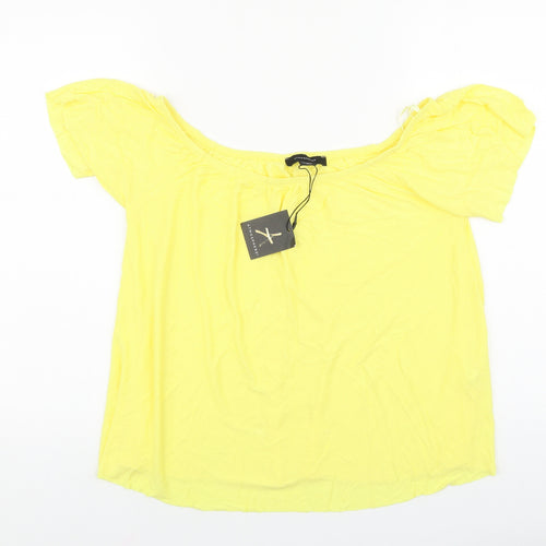 Primark Womens Yellow Polyester Basic Blouse Size 14 Off the Shoulder - Bardot
