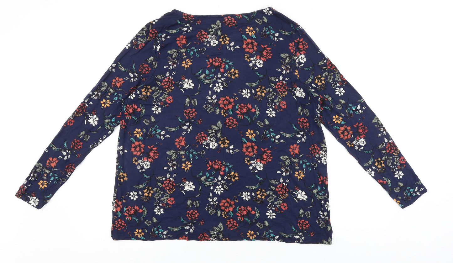 TU Womens Blue Floral Viscose Basic Blouse Size 14 Boat Neck