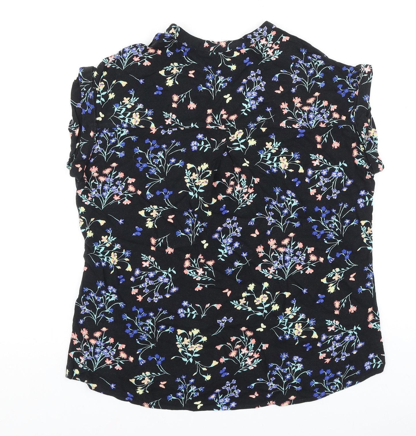 Peacocks Womens Black Floral Viscose Basic Blouse Size 12 V-Neck