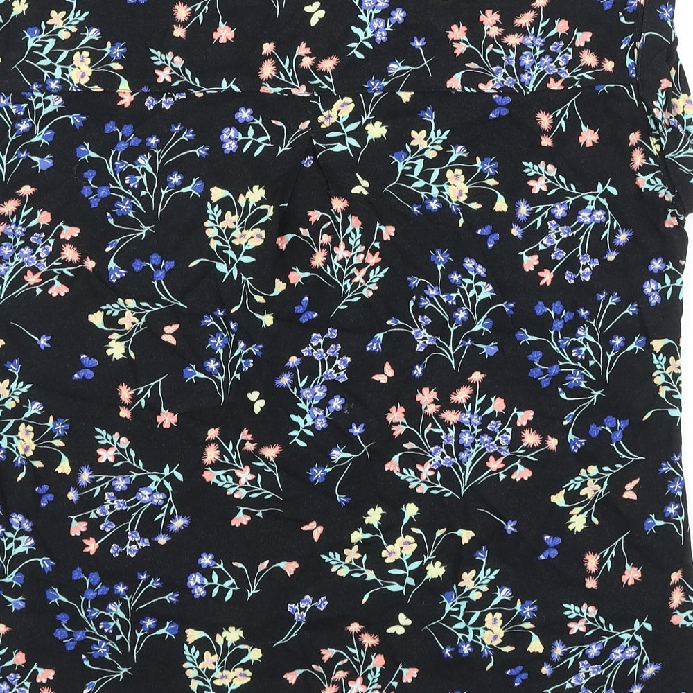 Peacocks Womens Black Floral Viscose Basic Blouse Size 12 V-Neck