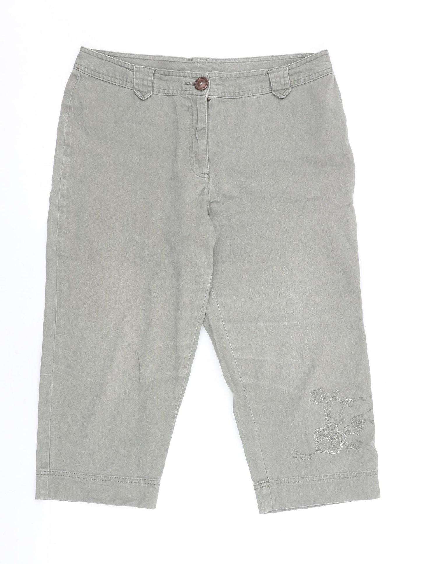 Bonmarché Womens Grey Cotton Cropped Jeans Size 14 Regular Zip