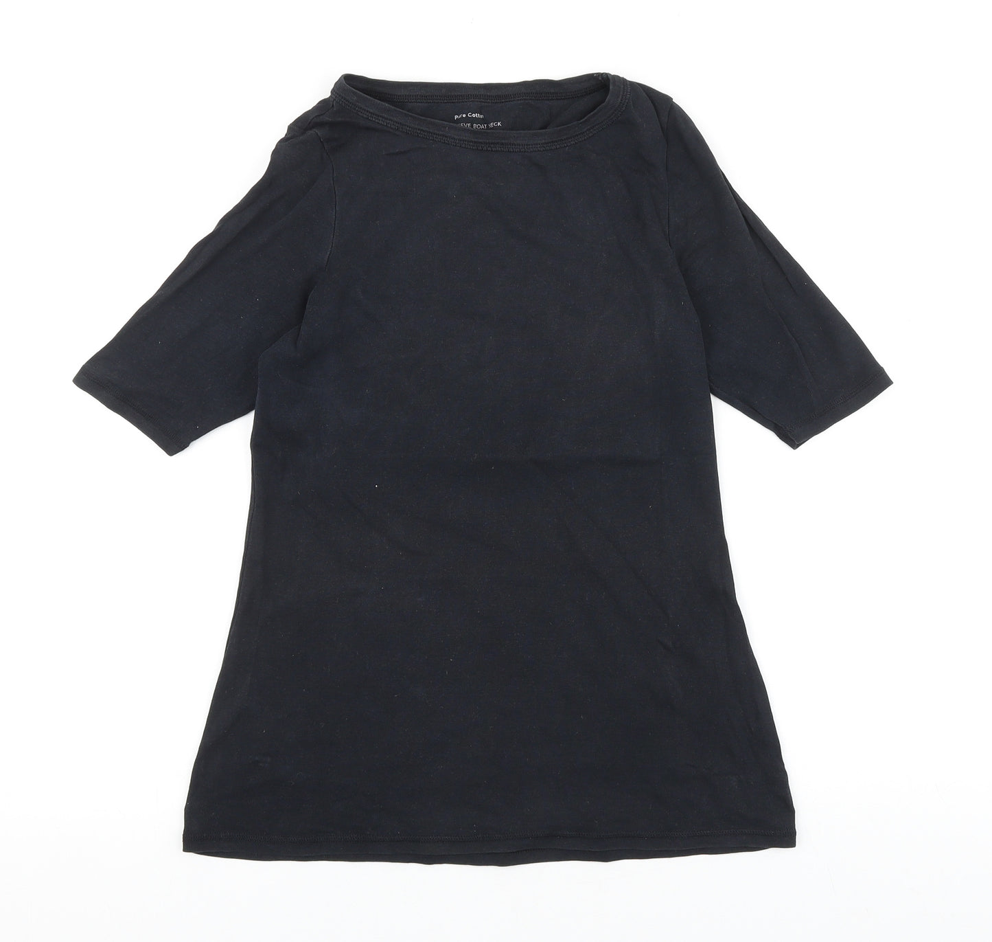 Marks and Spencer Womens Black 100% Cotton Basic T-Shirt Size 12 Round Neck