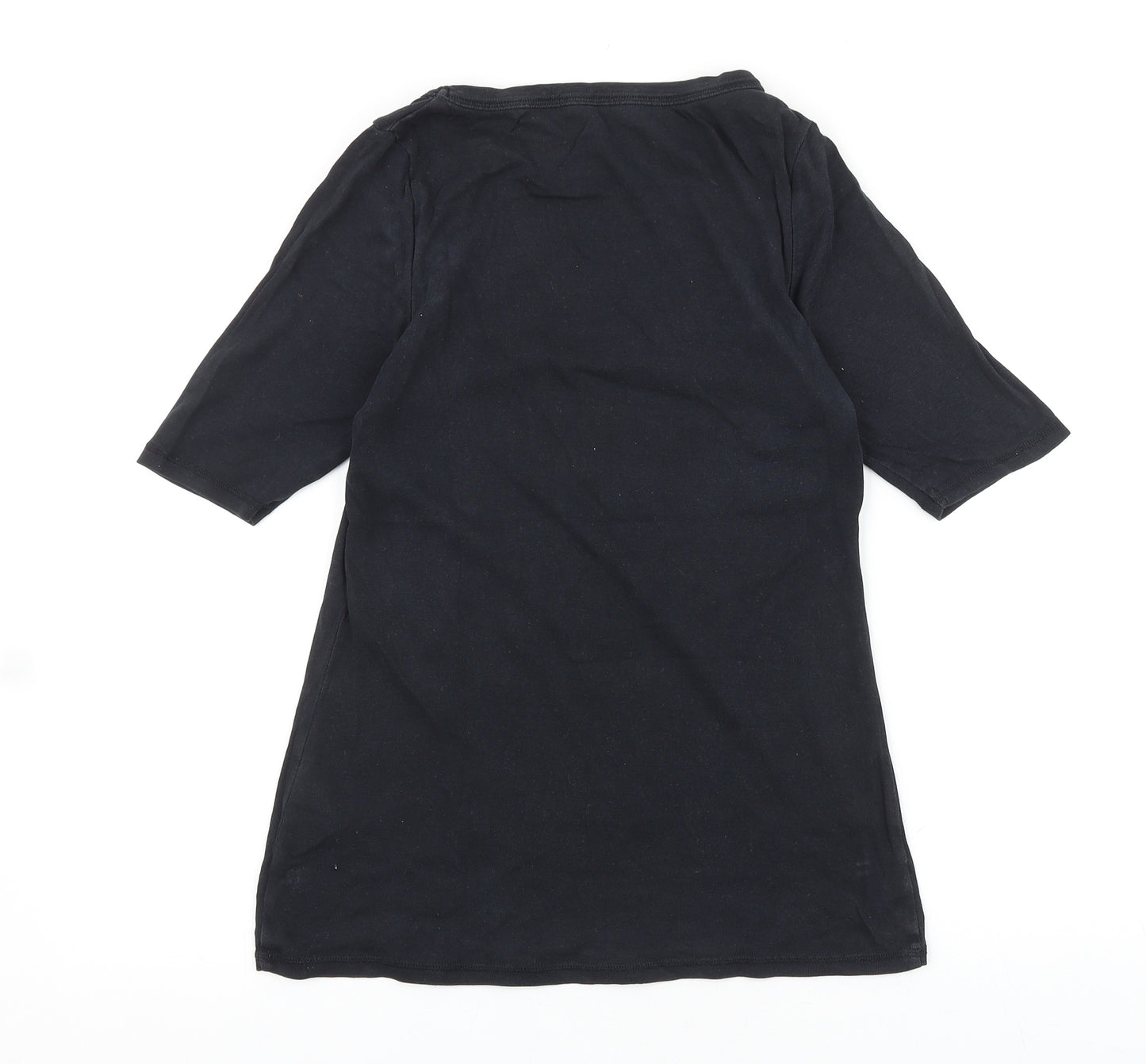 Marks and Spencer Womens Black 100% Cotton Basic T-Shirt Size 12 Round Neck