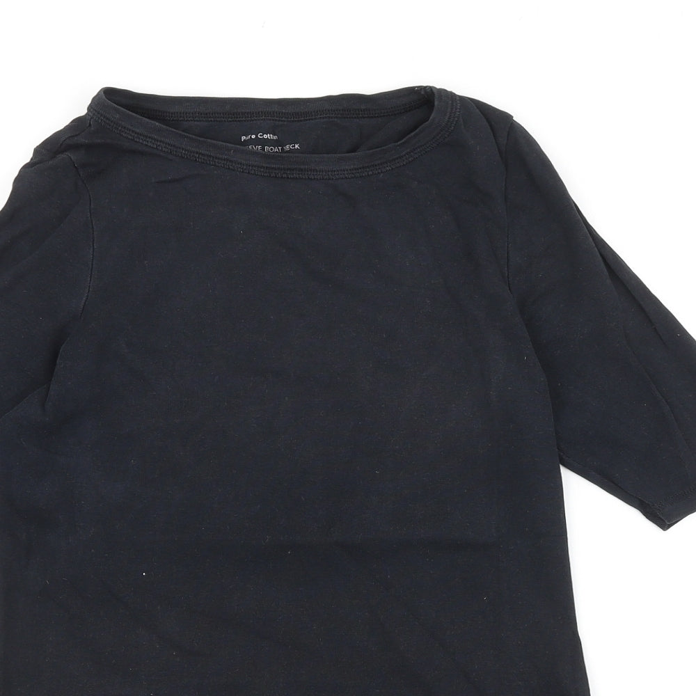 Marks and Spencer Womens Black 100% Cotton Basic T-Shirt Size 12 Round Neck