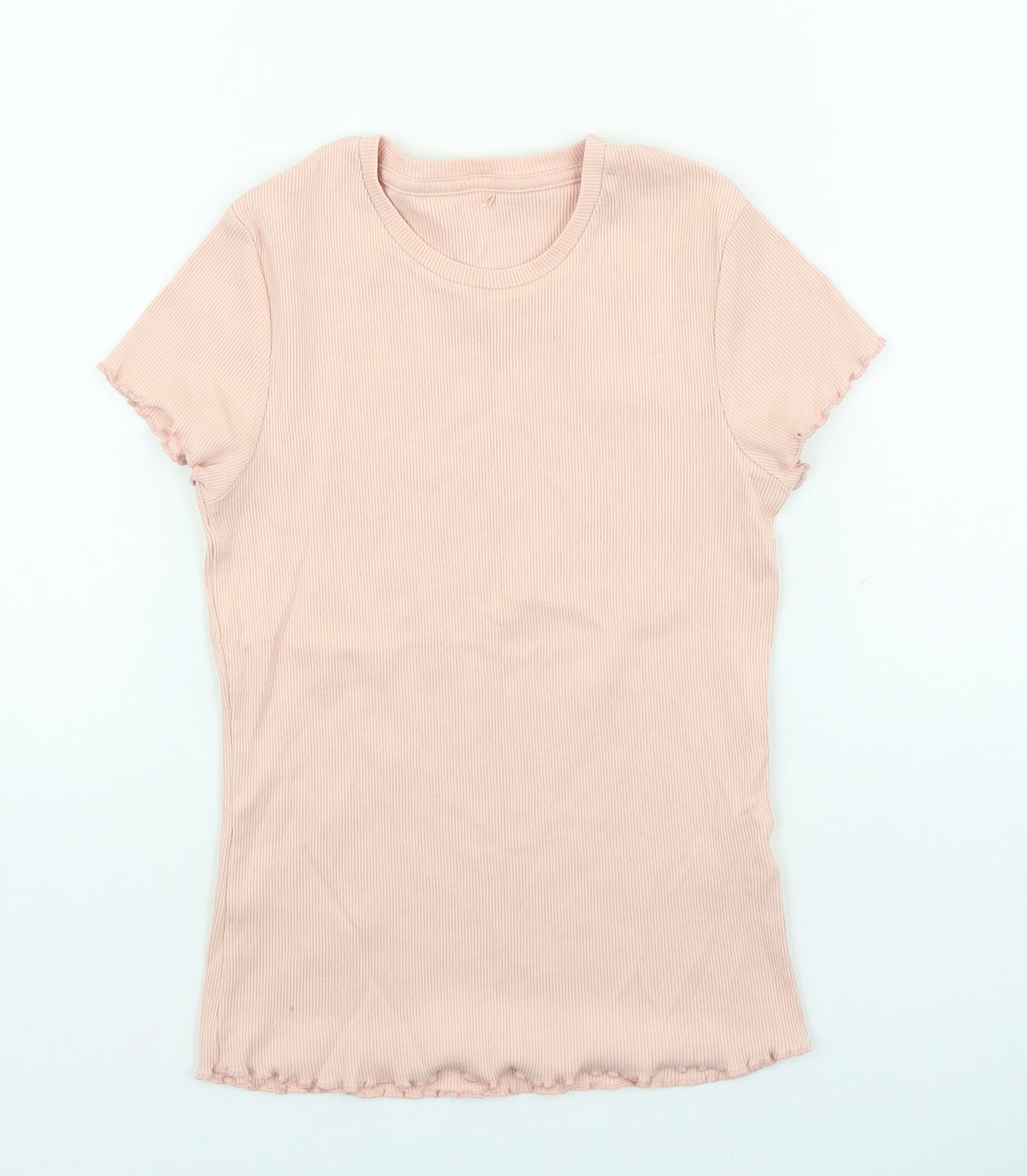 George Girls Pink Cotton Basic T-Shirt Size 9-10 Years Round Neck Pullover - Lettuce Hem