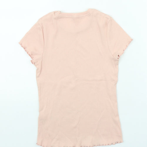 George Girls Pink Cotton Basic T-Shirt Size 9-10 Years Round Neck Pullover - Lettuce Hem