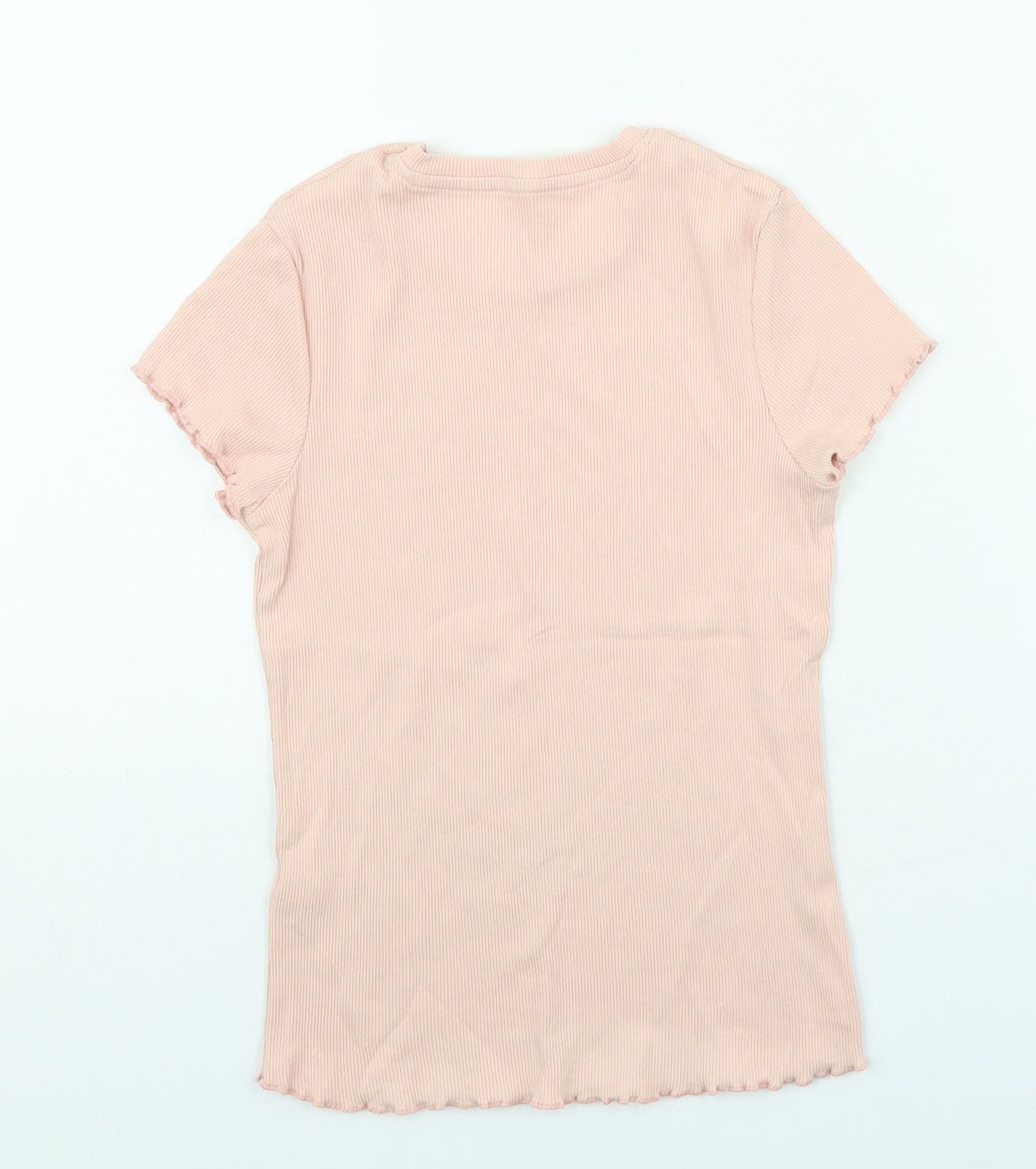 George Girls Pink Cotton Basic T-Shirt Size 9-10 Years Round Neck Pullover - Lettuce Hem