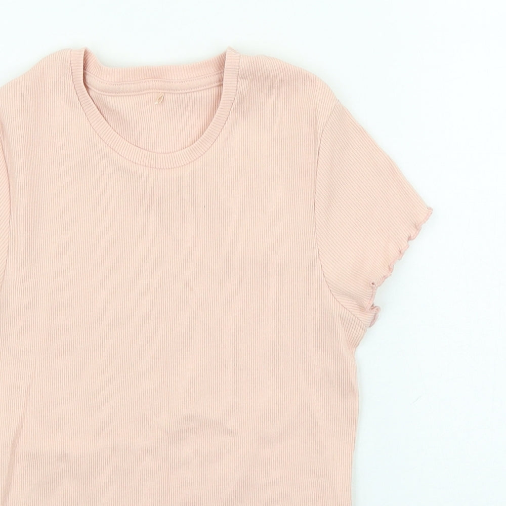 George Girls Pink Cotton Basic T-Shirt Size 9-10 Years Round Neck Pullover - Lettuce Hem