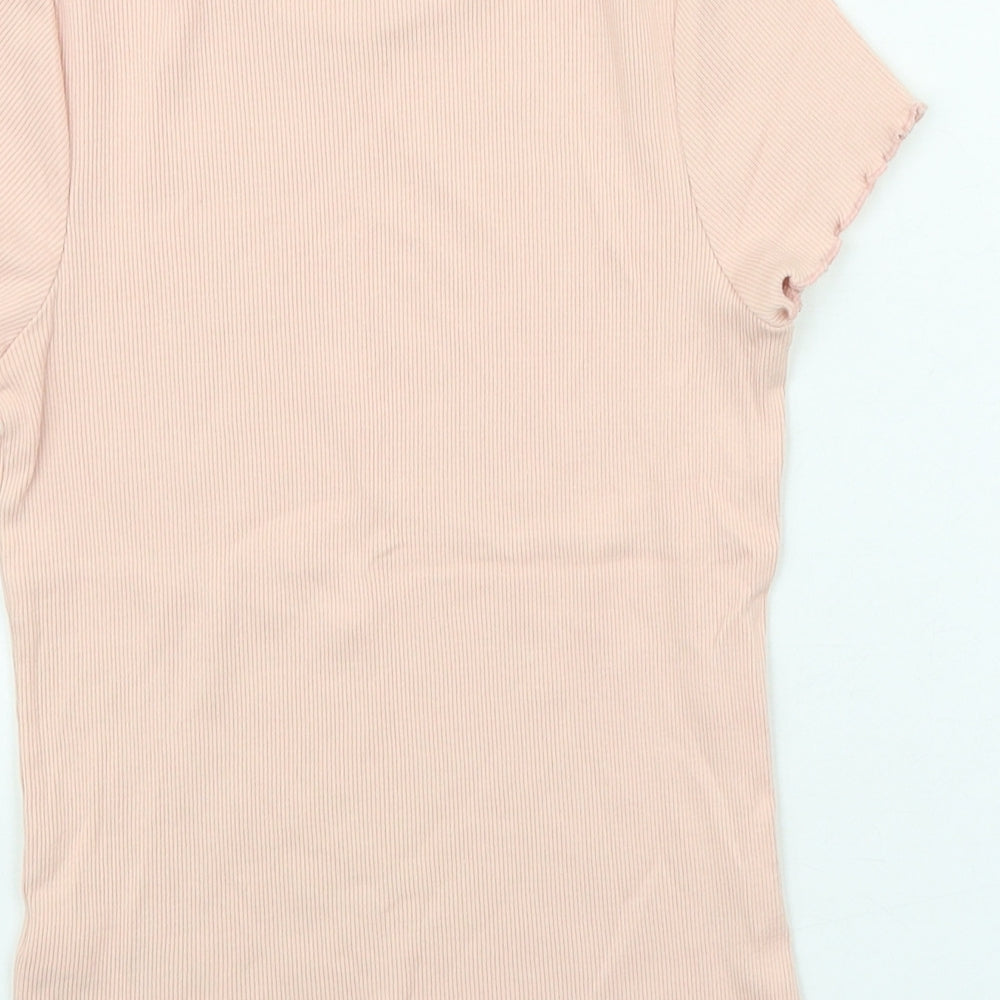 George Girls Pink Cotton Basic T-Shirt Size 9-10 Years Round Neck Pullover - Lettuce Hem