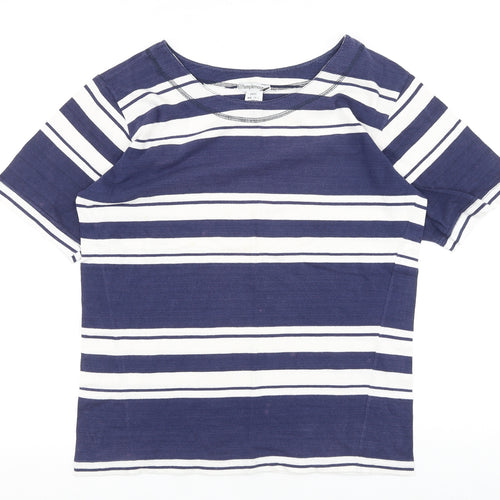 Pamplemousse Womens Blue Striped 100% Cotton Basic T-Shirt Size 10 Round Neck