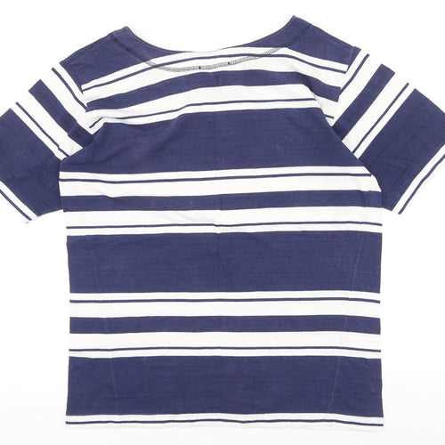 Pamplemousse Womens Blue Striped 100% Cotton Basic T-Shirt Size 10 Round Neck