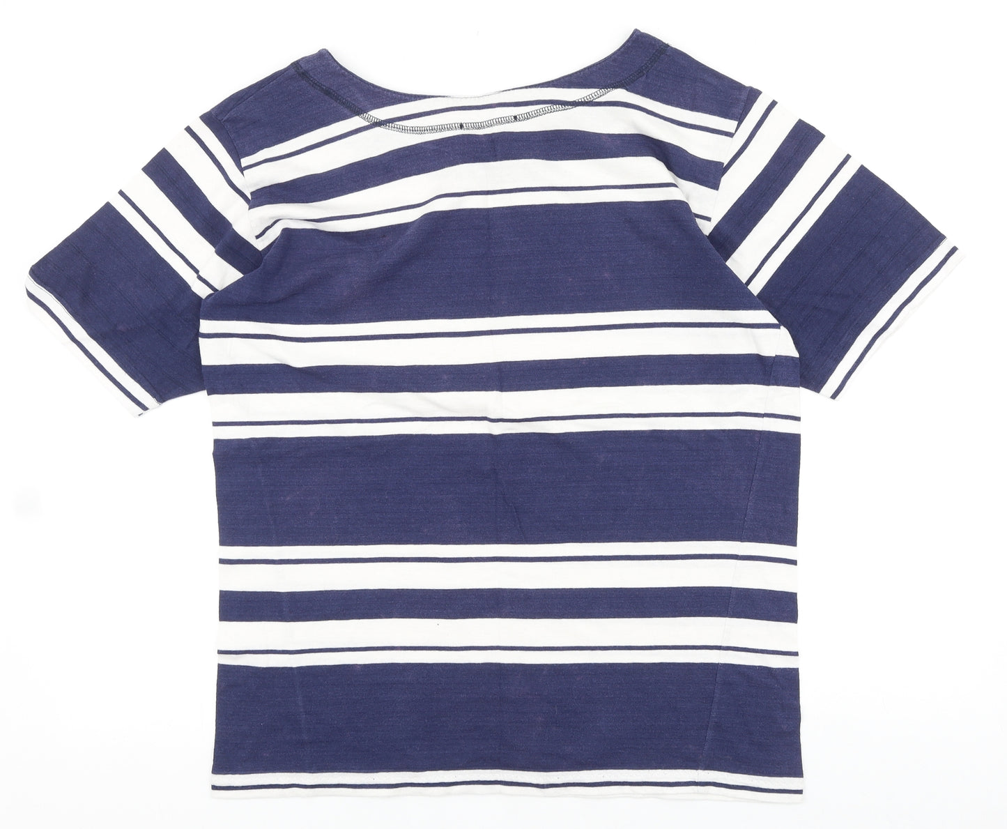 Pamplemousse Womens Blue Striped 100% Cotton Basic T-Shirt Size 10 Round Neck