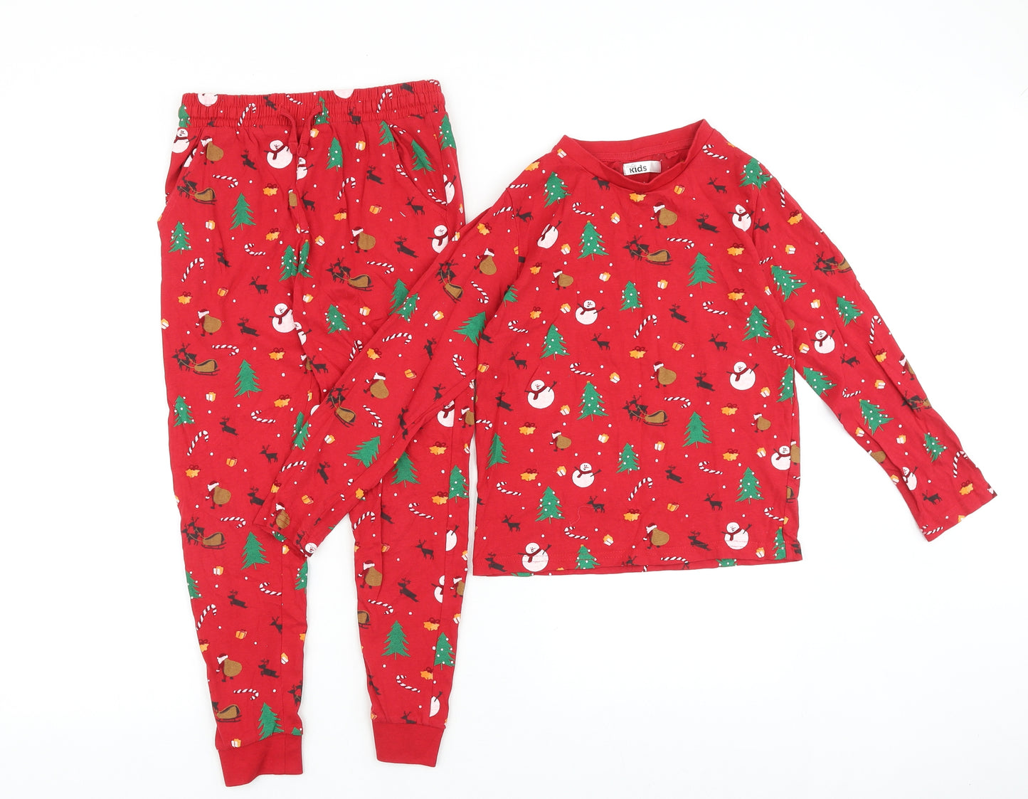 M&Co Boys Red Geometric Cotton Pyjama Set Size 7-8 Years Pullover - Christmas Pyjama Set