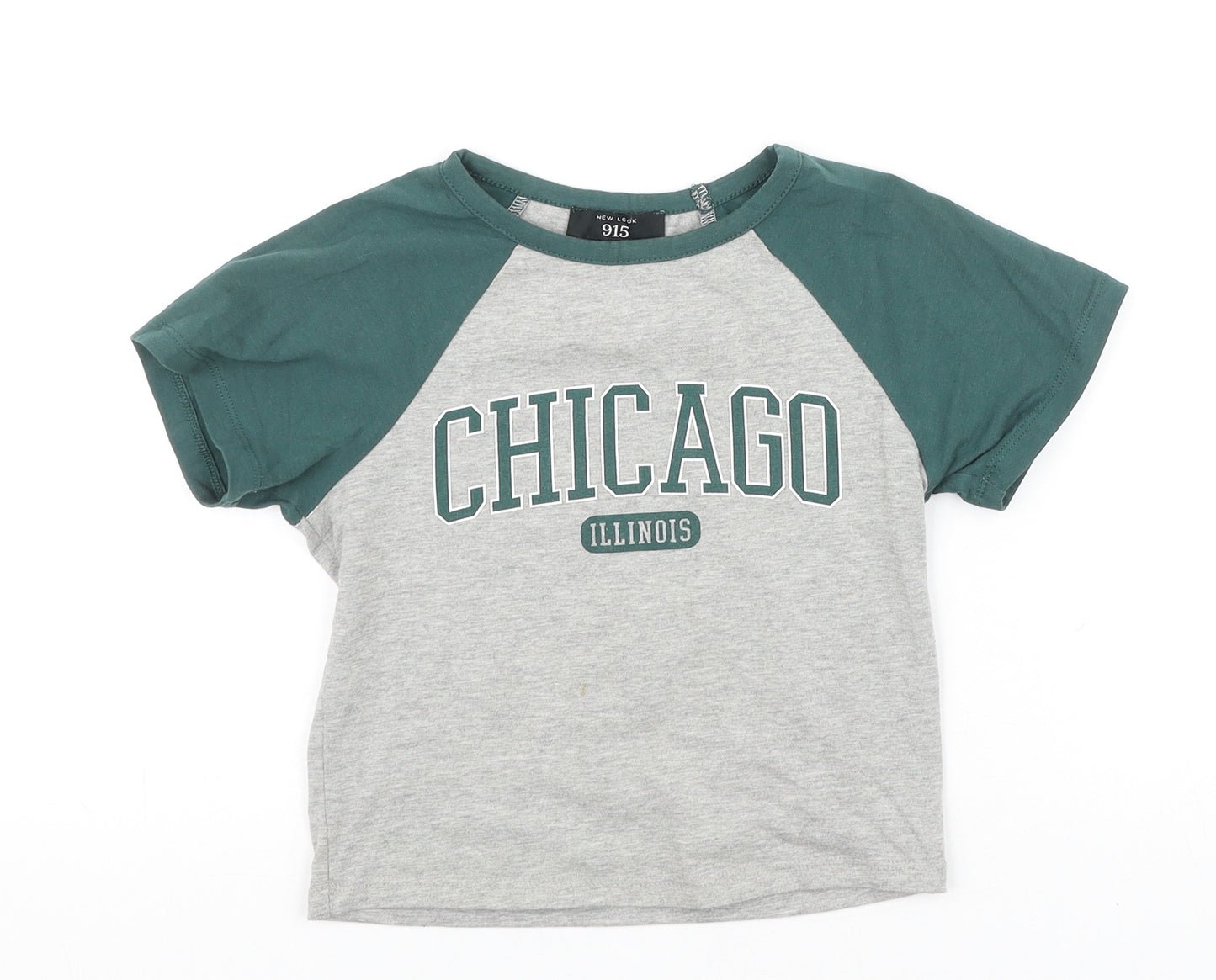 New Look Girls Grey Cotton Basic T-Shirt Size 9 Years Round Neck Pullover - Chicago