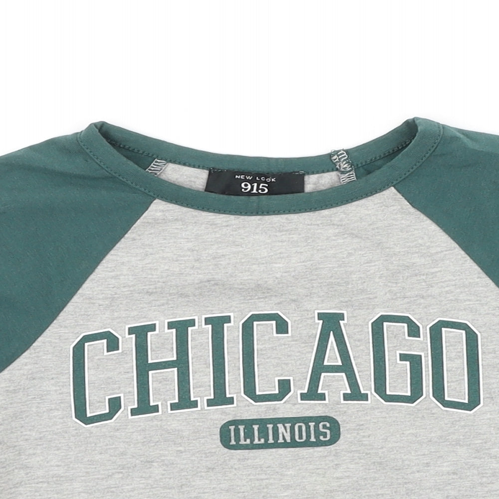 New Look Girls Grey Cotton Basic T-Shirt Size 9 Years Round Neck Pullover - Chicago