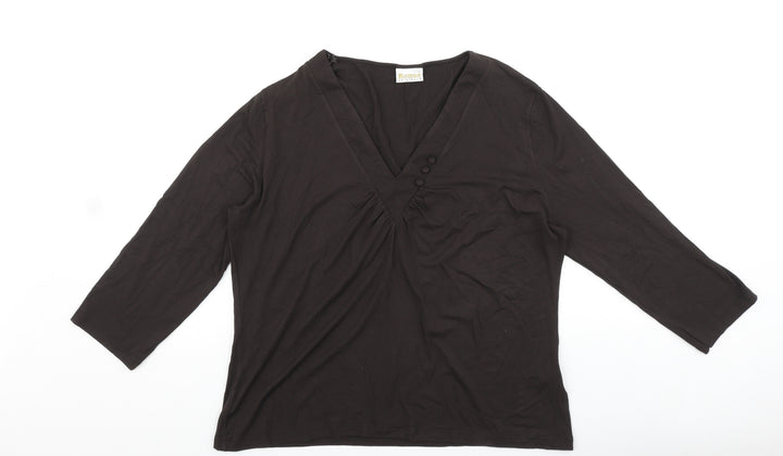 Roman Originals Womens Brown Viscose Basic T-Shirt Size L V-Neck