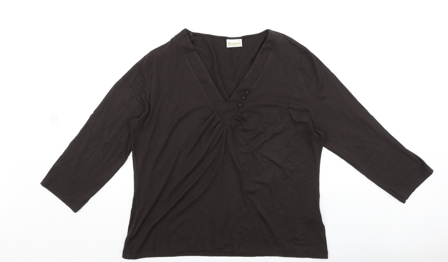 Roman Originals Womens Brown Viscose Basic T-Shirt Size L V-Neck