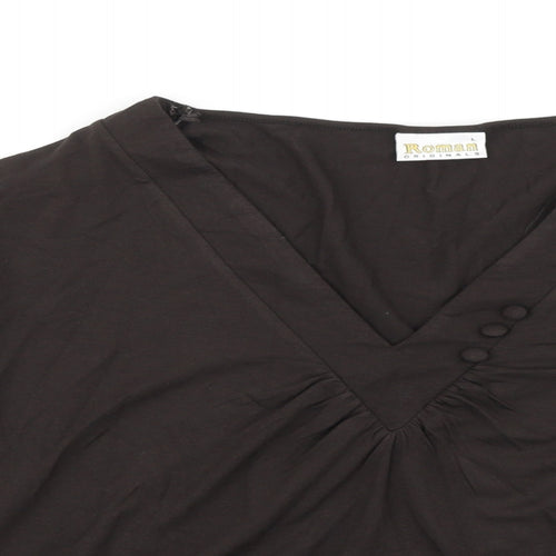 Roman Originals Womens Brown Viscose Basic T-Shirt Size L V-Neck