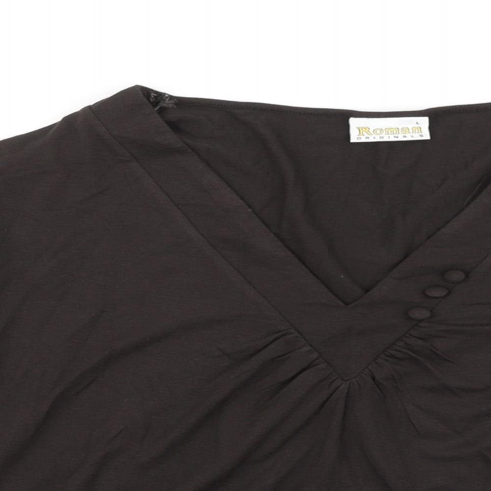 Roman Originals Womens Brown Viscose Basic T-Shirt Size L V-Neck