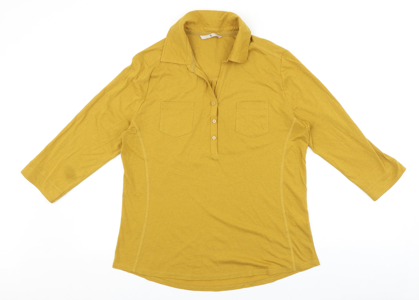 TU Womens Yellow Cotton Basic T-Shirt Size 16 Collared