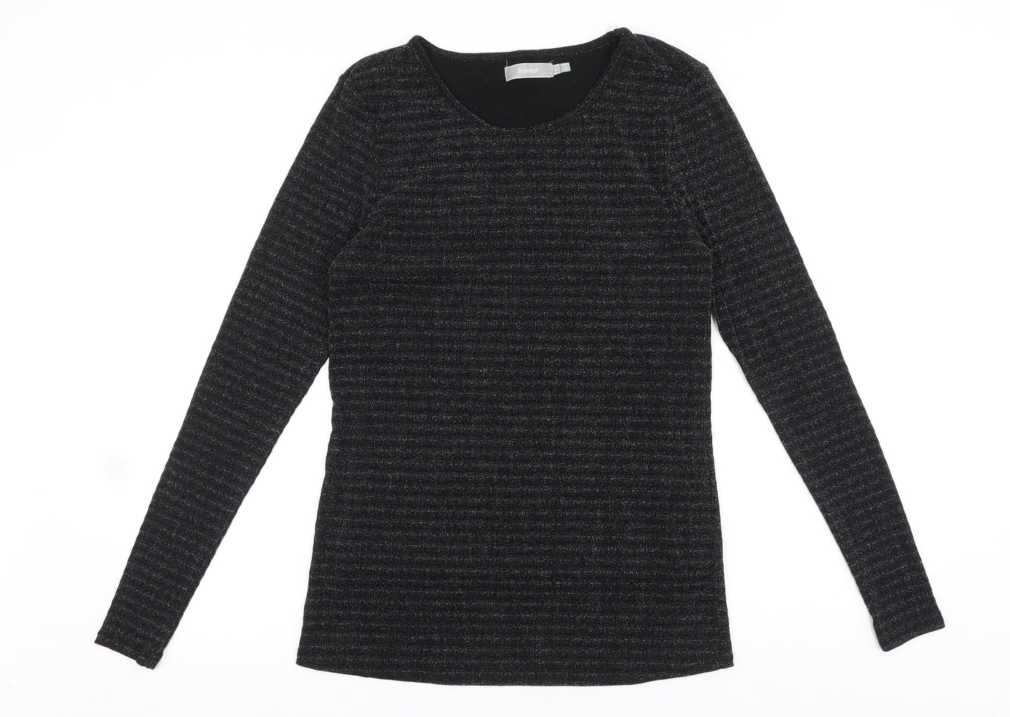 Fransa Womens Black Striped Viscose Basic T-Shirt Size M Round Neck