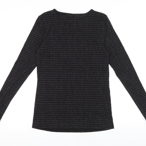 Fransa Womens Black Striped Viscose Basic T-Shirt Size M Round Neck