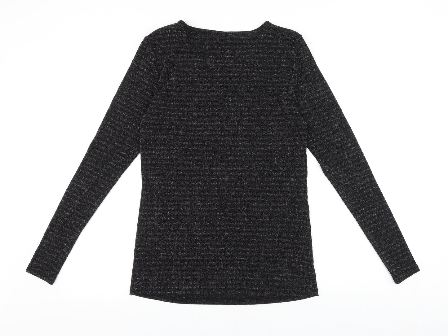 Fransa Womens Black Striped Viscose Basic T-Shirt Size M Round Neck
