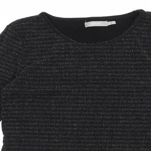 Fransa Womens Black Striped Viscose Basic T-Shirt Size M Round Neck