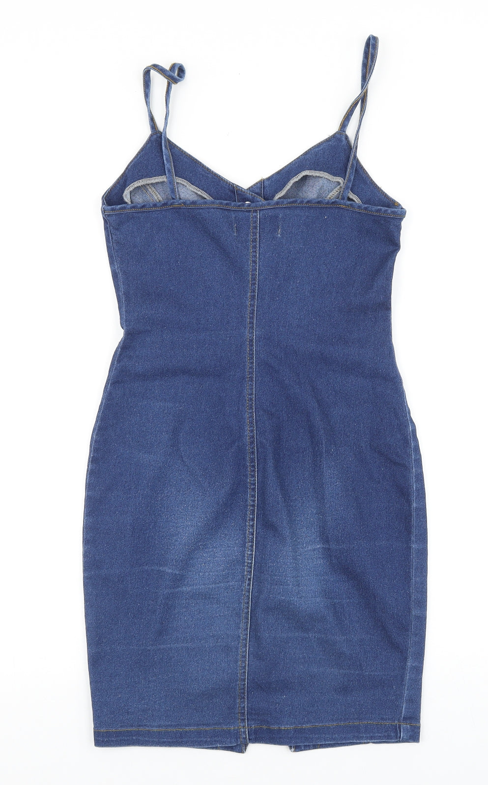 New Look Womens Blue Cotton Bodycon Size 6 V-Neck Button