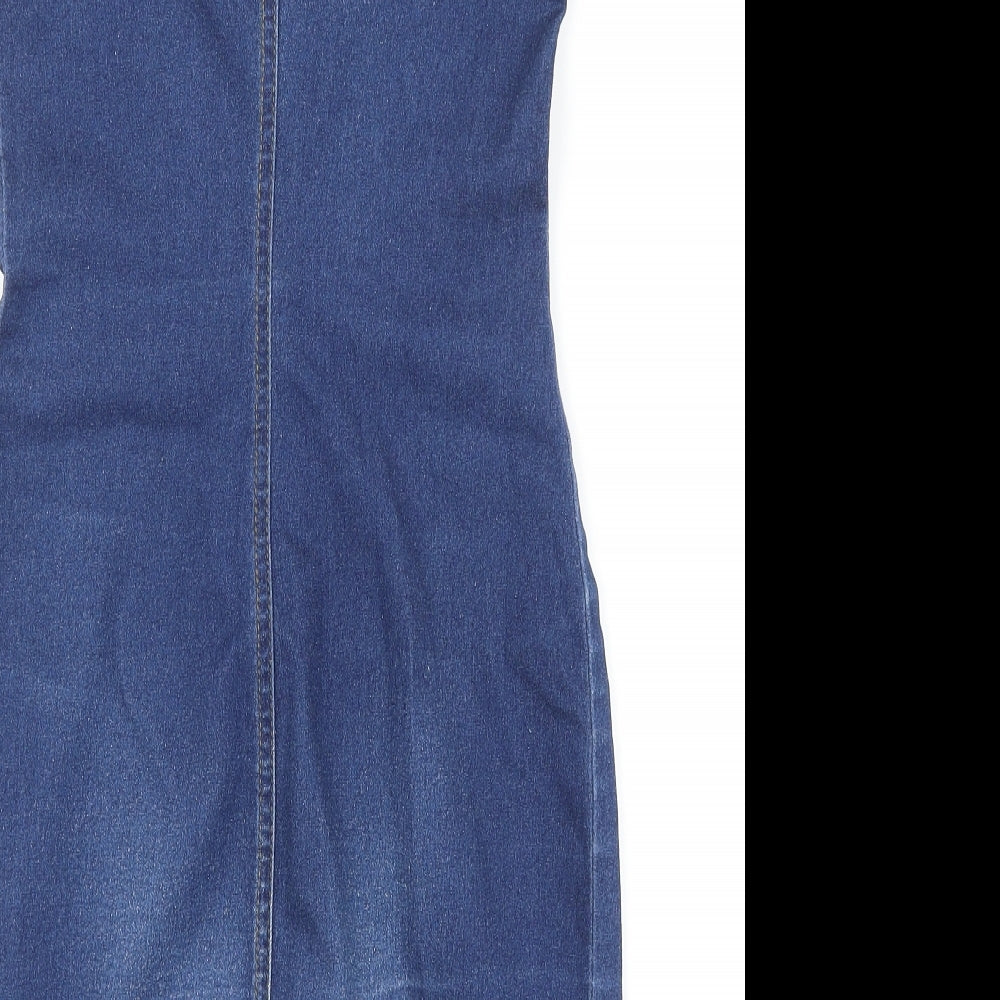 New Look Womens Blue Cotton Bodycon Size 6 V-Neck Button