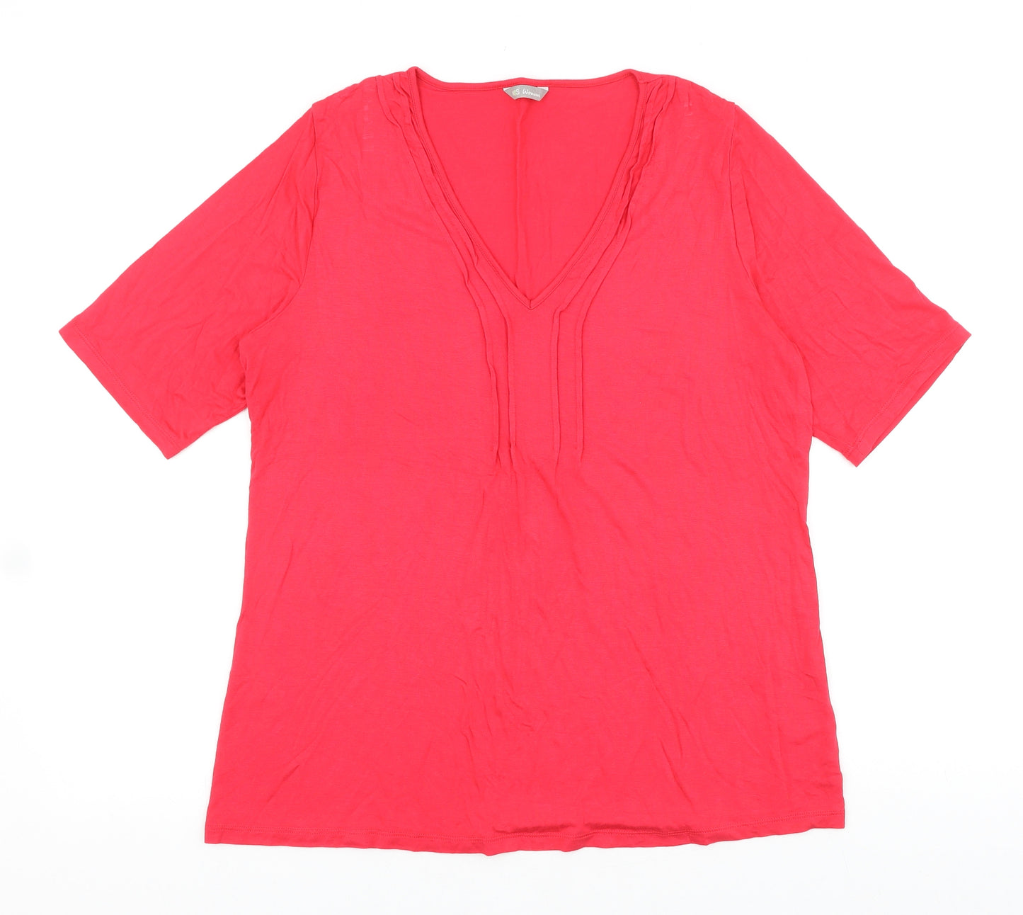 Marks and Spencer Womens Red Viscose Basic T-Shirt Size 16 V-Neck