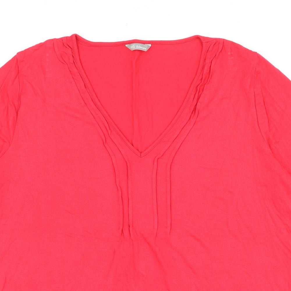 Marks and Spencer Womens Red Viscose Basic T-Shirt Size 16 V-Neck