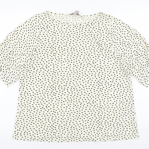 H&M Womens Ivory Geometric Polyester Basic T-Shirt Size L Boat Neck