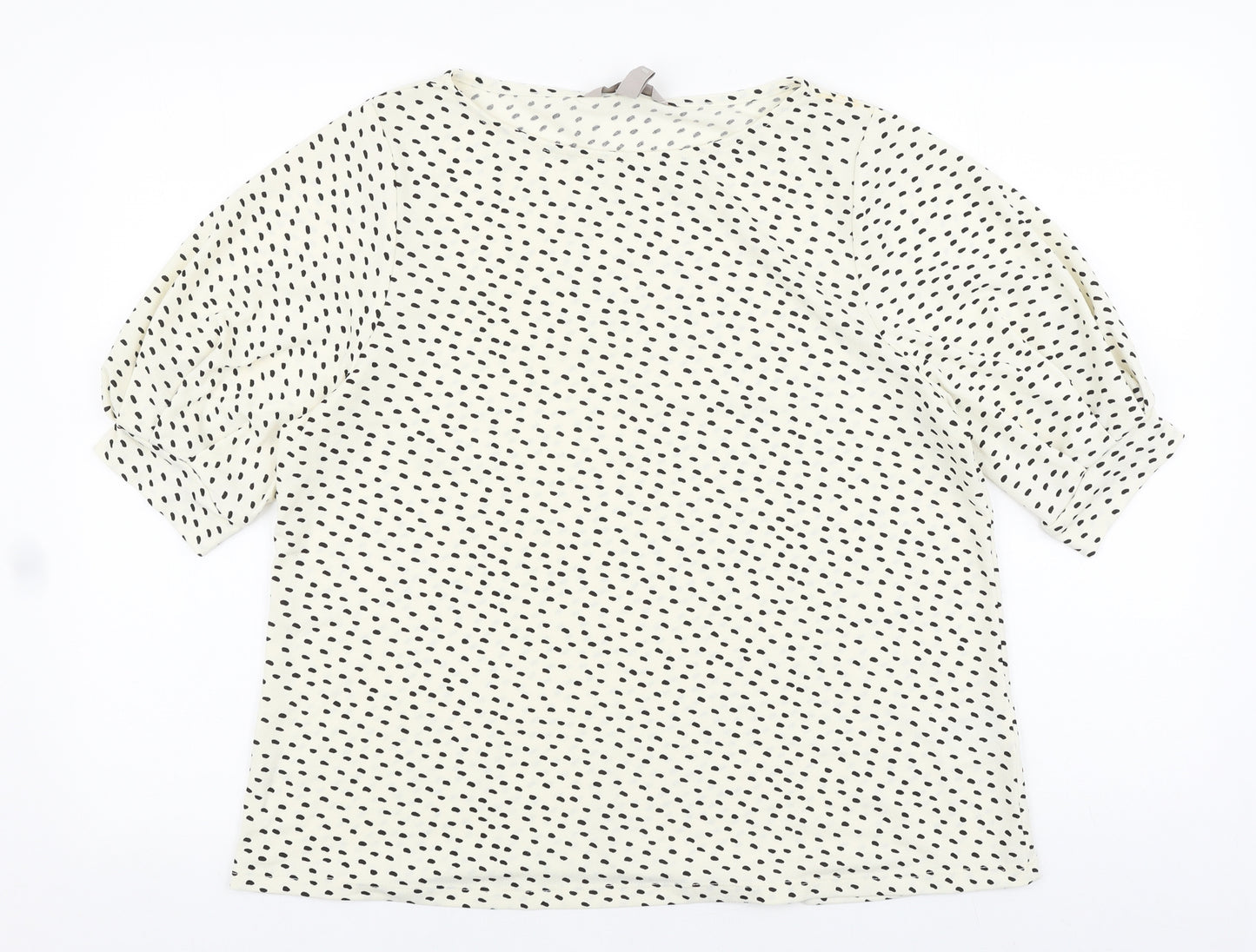 H&M Womens Ivory Geometric Polyester Basic T-Shirt Size L Boat Neck
