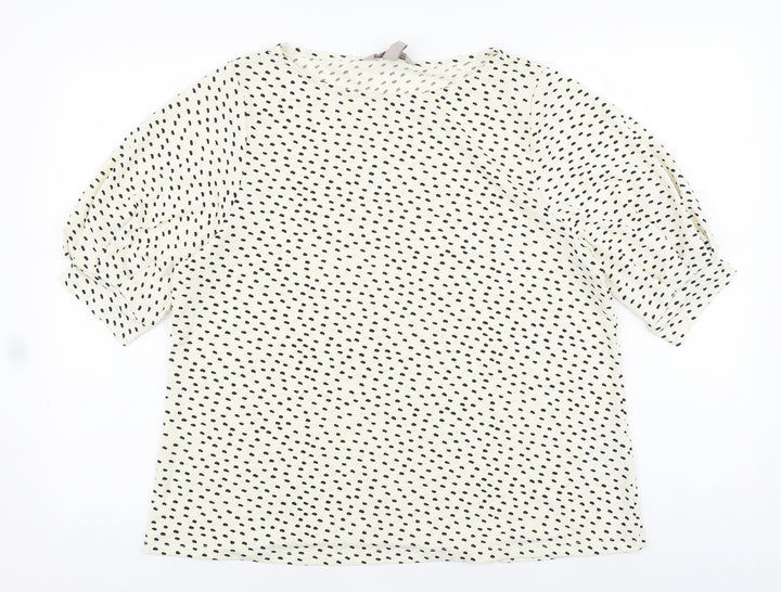 H&M Womens Ivory Geometric Polyester Basic T-Shirt Size L Boat Neck