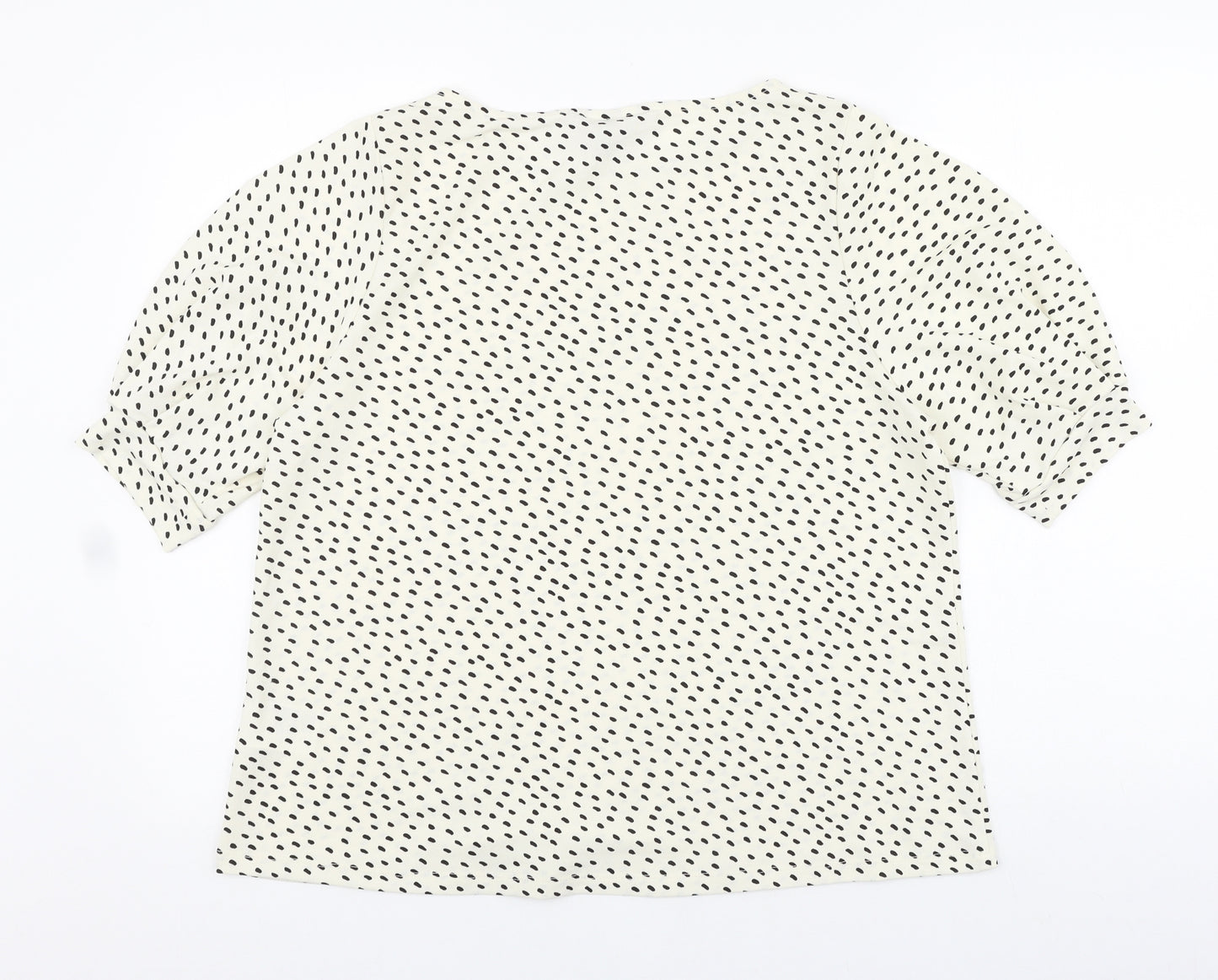 H&M Womens Ivory Geometric Polyester Basic T-Shirt Size L Boat Neck