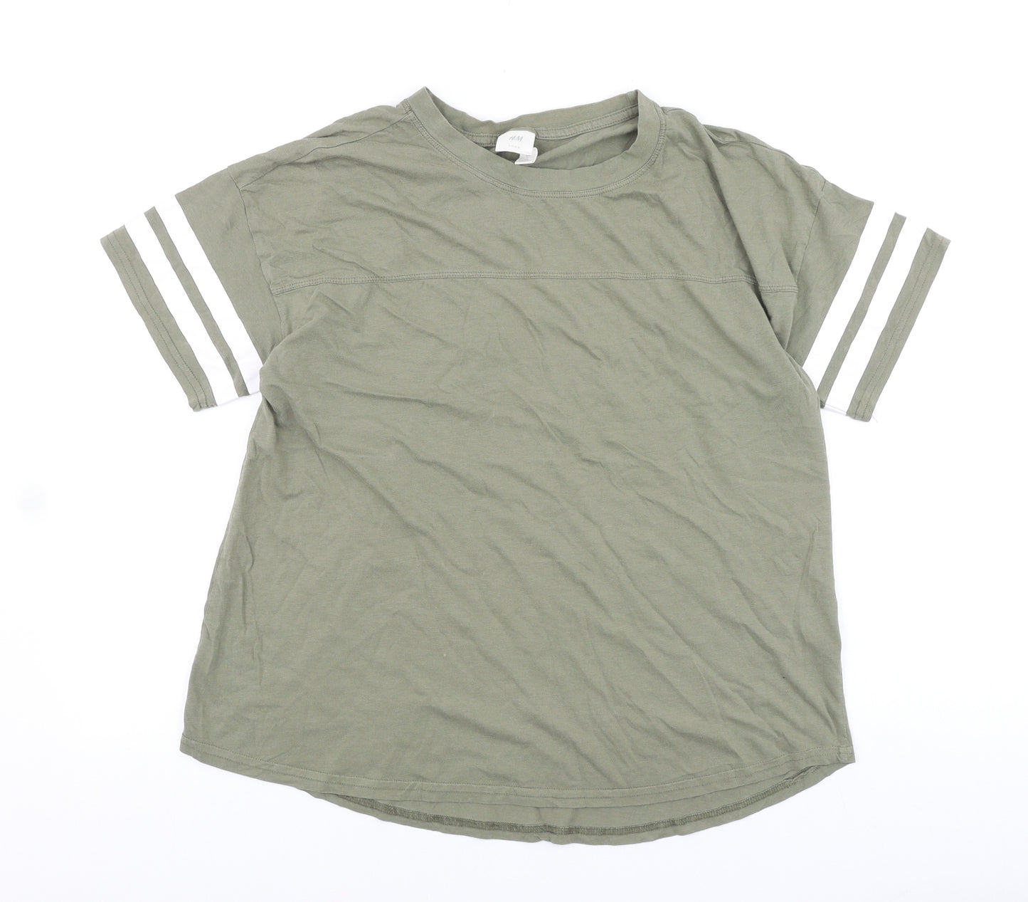 H&M Womens Green Viscose Basic T-Shirt Size L Scoop Neck