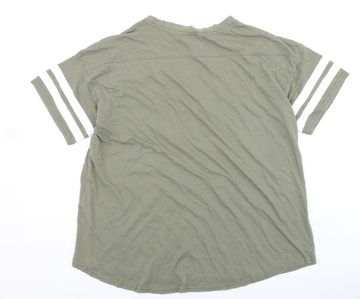 H&M Womens Green Viscose Basic T-Shirt Size L Scoop Neck