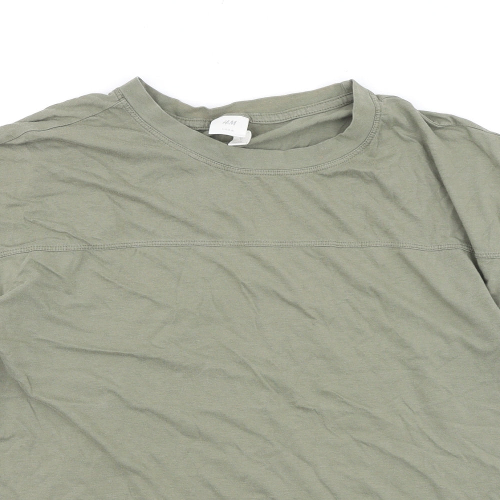 H&M Womens Green Viscose Basic T-Shirt Size L Scoop Neck